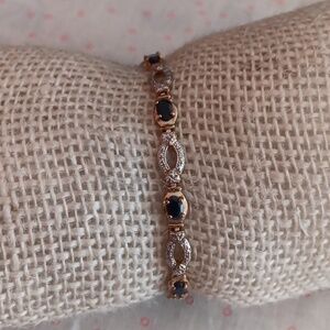 CZ Gold Tone 925 Silver Blue Rhinestone Bracelet
